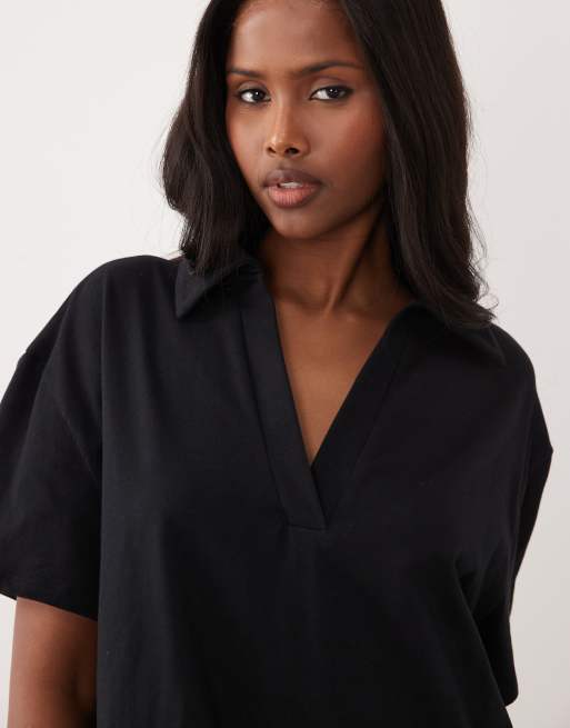 Vestido corto negro estilo polo con bajo abullonado de ASOS DESIGN, 3 de 4