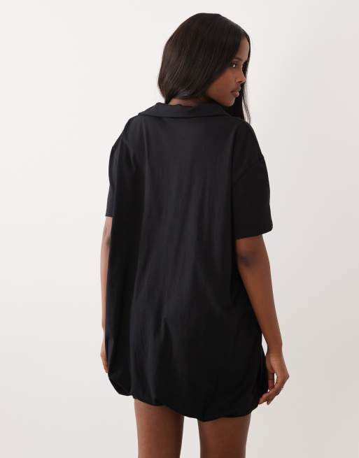 Vestido corto negro estilo polo con bajo abullonado de ASOS DESIGN, 4 de 4