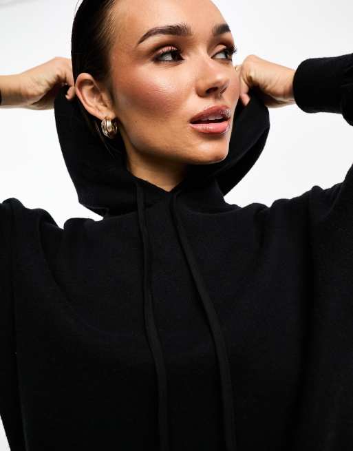 Vestido corto negro estilo sudadera con capucha de tejido supersuave de ASOS DESIGN, 2 de 4