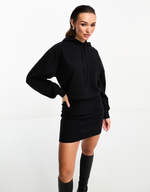 Vestido corto negro estilo sudadera con capucha de tejido supersuave de ASOS DESIGN, 3 de 4
