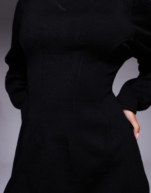 Vestido corto negro estructurado con detalle de costuras de ASOS DESIGN, 4 de 4