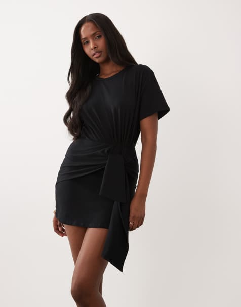 Vestido corto negro fruncido de manga corta de ASOS DESIGN - view 1