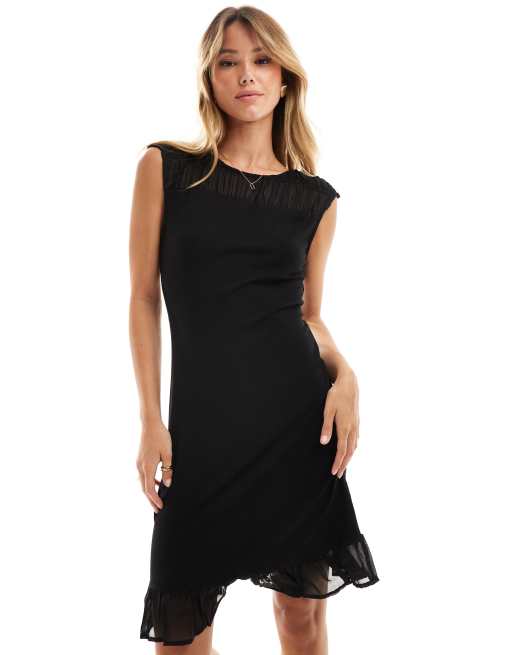 Vestido corto negro fruncido de tejido transparente de Vila