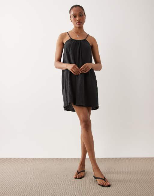 Vestido corto negro lavado de tirantes de bambula de JDY Tall, 4 de 4