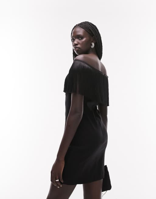 Vestido negro flecos on sale mango