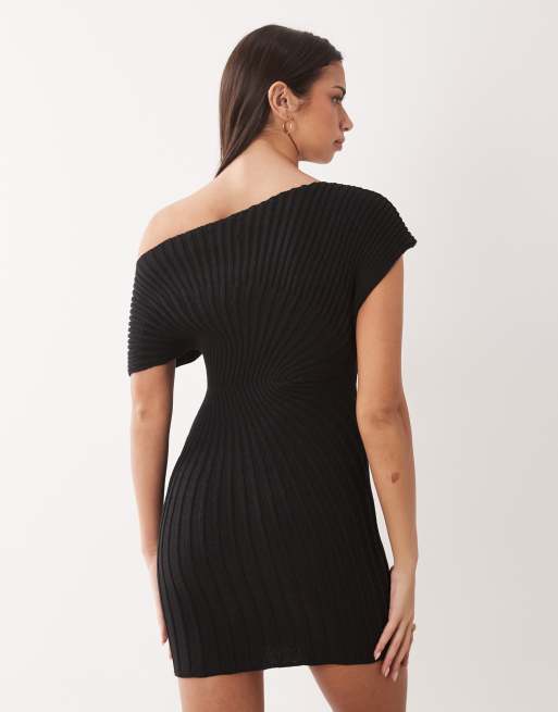 Vestido corto negro plisado con cintura entallada de punto de ASOS DESIGN, 4 de 4
