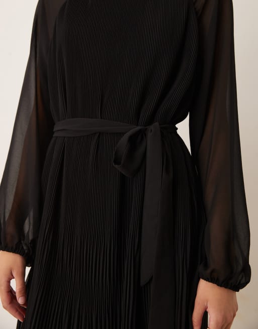 Vestido corto negro plisado con lazada delantera de VILA, 2 de 4