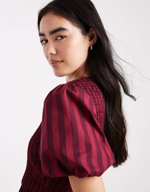 Vestido corto rojo a rayas fruncido de New Look, 2 de 4