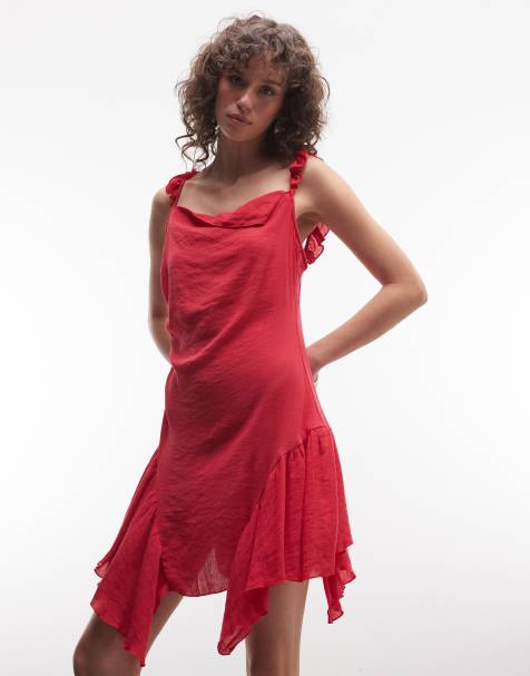 Vestido corto rojo asimétrico con volantes de Monki - view 1