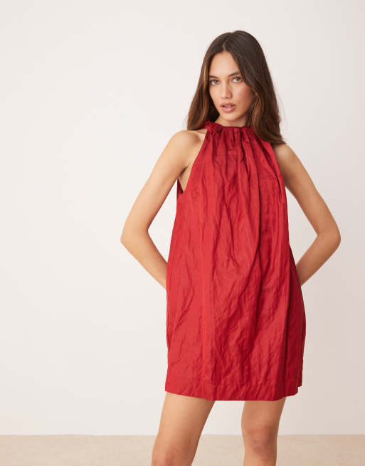 Vestido corto rojo cereza Ramie de la colección cápsula de Mango - Main Image