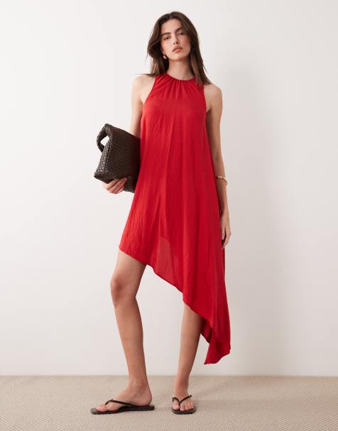 Vestido corto rojo con bajo voluminoso asimétrico de tejido técnico de ASOS DESIGN - view 1
