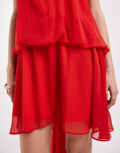 Vestido corto rojo con cuello halter de ASOS DESIGN, 3 de 4