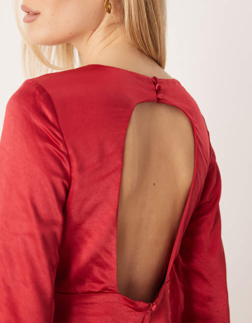 Vestido corto rojo con espalda al aire de satén de YAS, 4 de 4