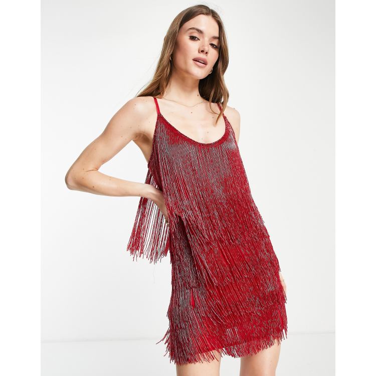Vestido corto rojo con flecos adornados de ASOS DESIGN ASOS