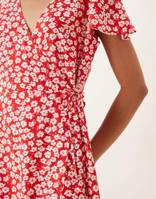 Vestido corto rojo cruzado con estampado floral de JDY, 2 de 4