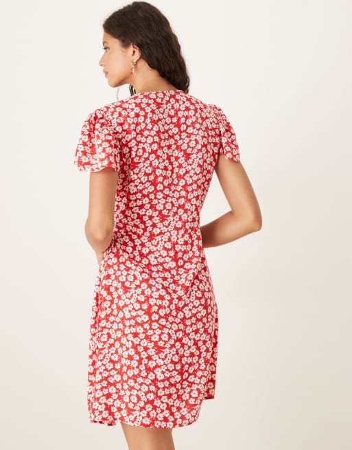 Vestido corto rojo cruzado con estampado floral de JDY, 4 de 4