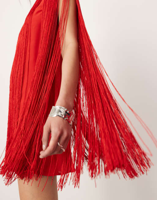 Vestido corto rojo de corte trapecio de flecos Ultimate de ASOS EDITION, 3 de 4