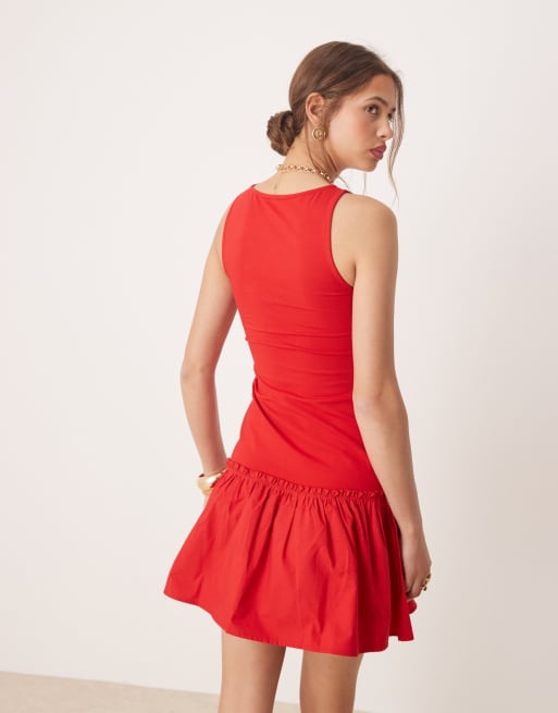 Vestido corto rojo de talle bajo de Miss Selfridge, 3 de 4