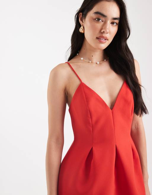 Vestido corto rojo de tirantes con diseño moldeado de ASOS DESIGN, 2 de 4