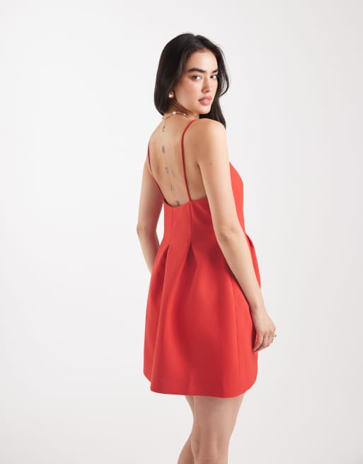 Vestido corto rojo de tirantes con diseño moldeado de ASOS DESIGN, 3 de 4