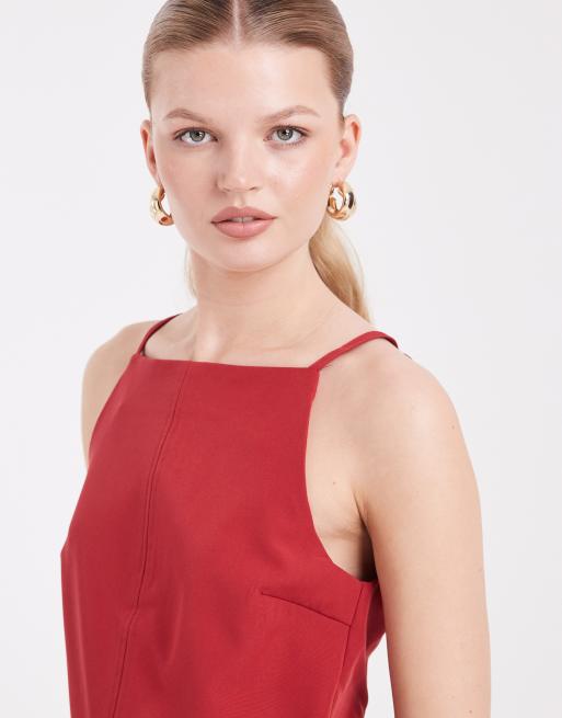 Vestido corto rojo entallado de tirantes con espalda de nadadora de Vero Moda, 3 de 4