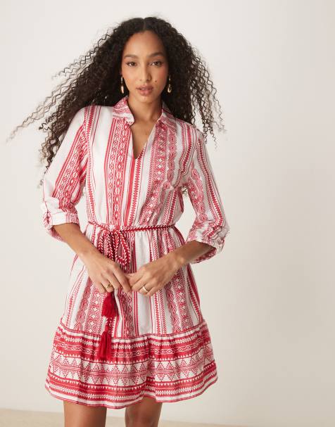 Vestido corto rojo estampado con lazada en la cintura de JDY - view 1