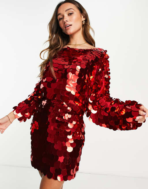 Presidente deslealtad Variedad Vestido corto rojo extragrande holgado con diseño de lentejuelas grandes de  ASOS DESIGN | ASOS