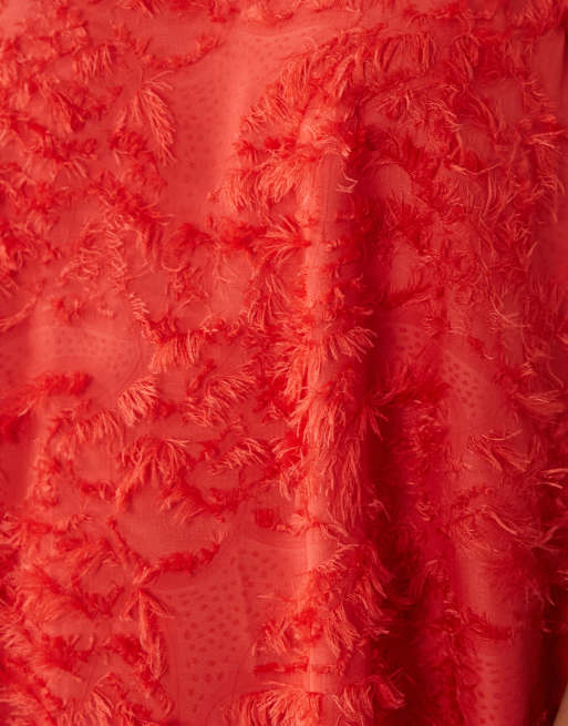 Vestido corto rojo flor de Pascua con cuello de nadadora de tejido texturizado de YAS, 3 de 4