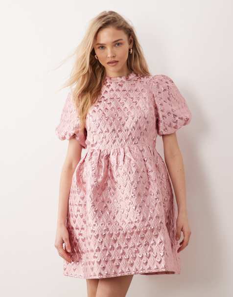Vestido corto rosa con diseño de corazones y mangas abullonadas de jacquard de YAS - view 1