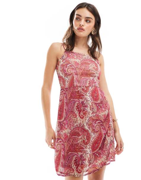 Vestido corto rosa de tirantes con estampado de cachemir de JDY - view 1