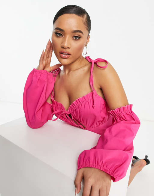 Vestido corto rosa fruncido con abertura de I Saw It First, 4 de 4