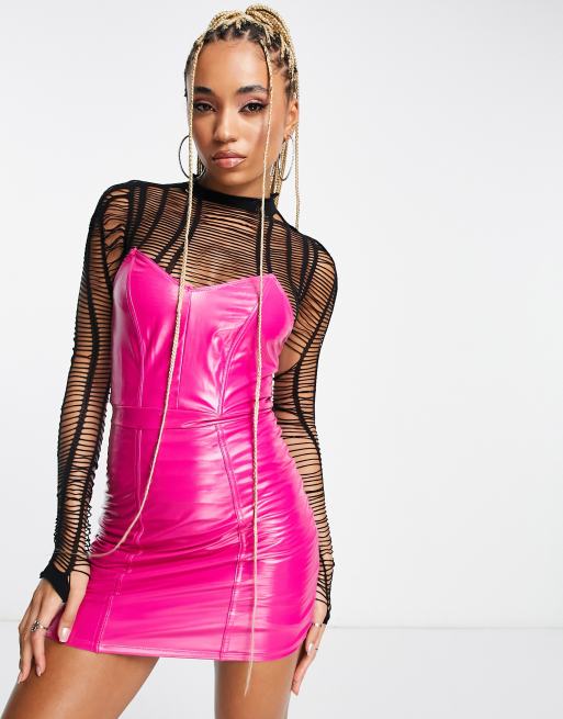 Vestido corto rosa sin tirantes de vinilo Aria de Ann Summers