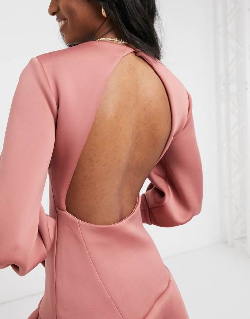 Vestido corto rosado de larga con espalda descubierta, costuras peplum en el bajo de ASOS Tall | ASOS