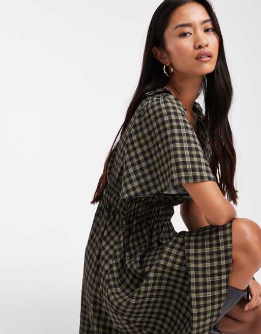 Vestido corto verde a cuadros con cuello ancho de New Look, 2 de 4