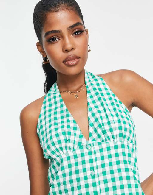 Vestido corto verde a cuadros vichy con cuello halter de Influence, 4 de 4