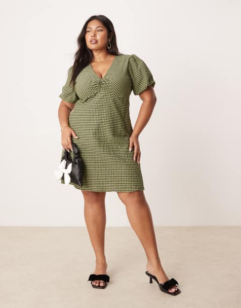 Vestido corto verde a cuadros vichy con diseño abullonado Liza de Nobody's Child Plus - view 1