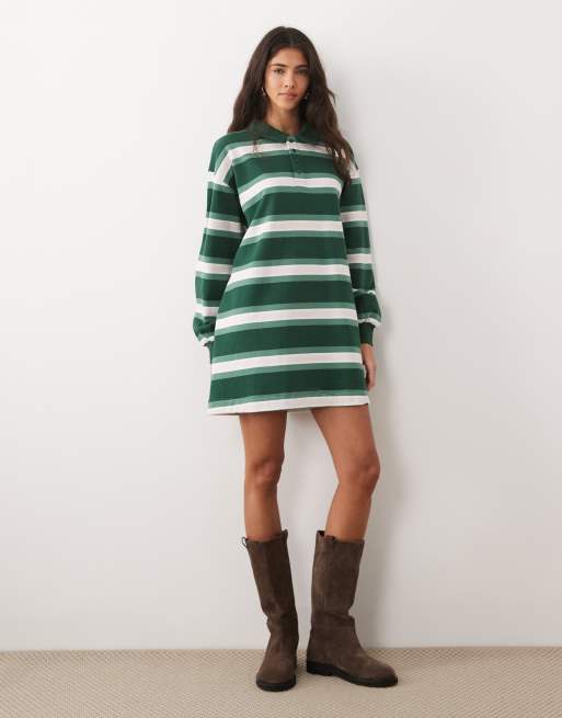 Vestido corto verde a rayas estilo rugby con cuello tipo polo de ASOS DESIGN