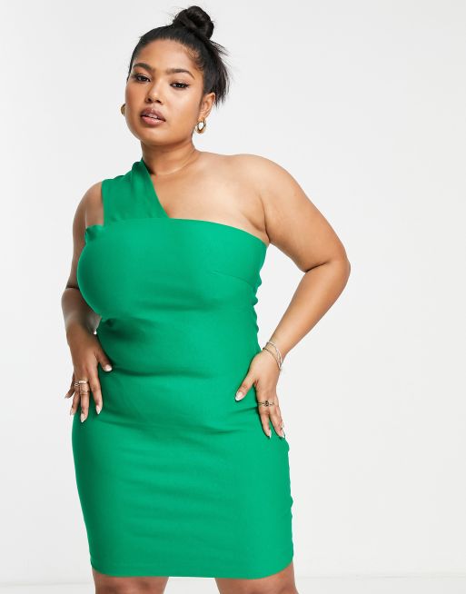 Vestido corto verde ajustado asimétrico de Vesper Plus, 2 de 4
