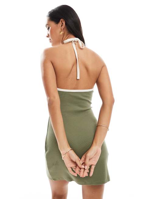 Vestido corto verde cactus con cuello halter ancho de Cotton On, 2 de 4