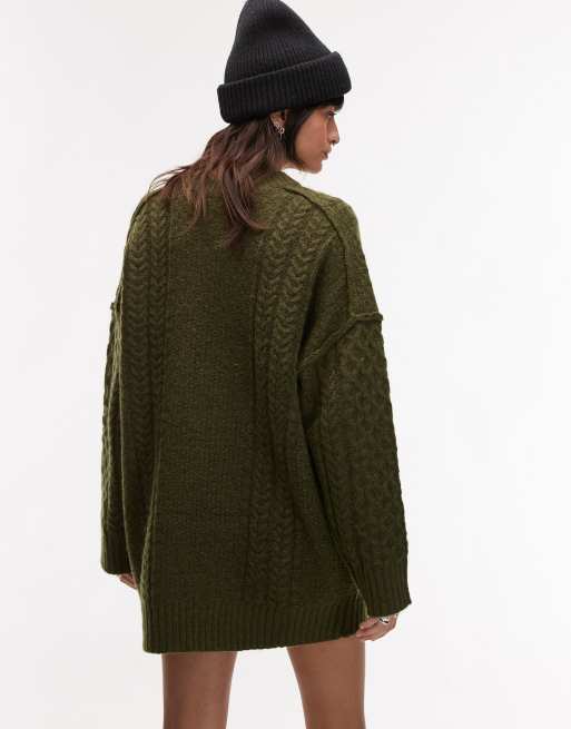 Vestido corto verde caqui extragrande de punto de ochos de Topshop, 2 de 4
