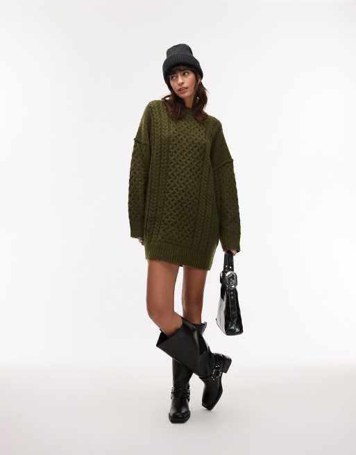 Vestido corto verde caqui extragrande de punto de ochos de Topshop, 3 de 4