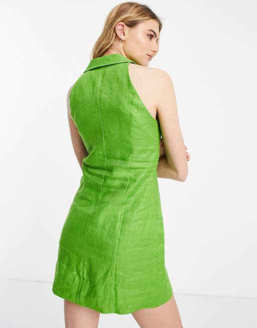 Vestido corto verde con cuello halter de lino de & Other Stories, 2 de 4