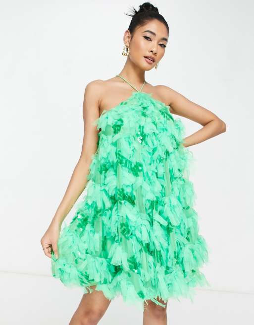 Vestido corto verde con espalda abierta de malla texturizada de ASOS EDITION