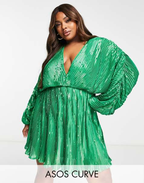 Vestido corto verde con mangas blusón y abalorios de ASOS DESIGN - view 1