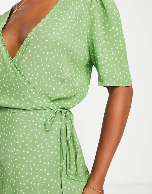 Vestido corto verde cruzado con estampado de lunares de & Other Stories, 2 de 4