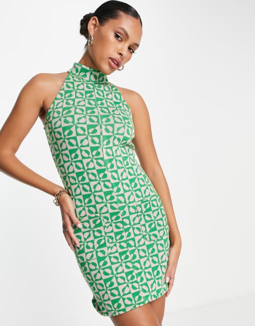 Vestido corto verde de corte recto con diseño de jacquard de River Island |  ASOS