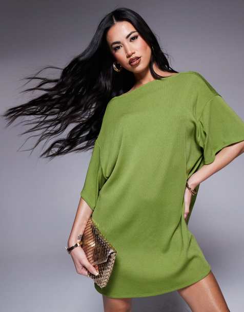 Vestido corto verde de estilo camiseta de corte cuadrado de ASOS DESIGN - view 1