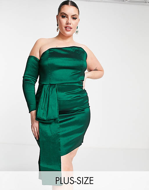 Vestido verde con una sola manga lazada exclusivo Collective The Label Curve | ASOS