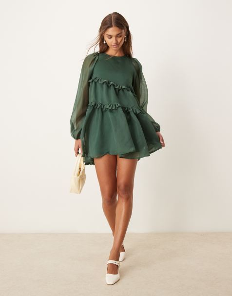Vestido corto verde esmeralda de organza Ayesha de Ghospell - view 1