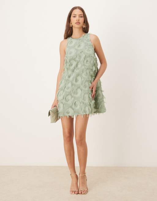 Vestido corto verde iceberg con cuello de nadadora de tejido texturizado de YAS, 2 de 4